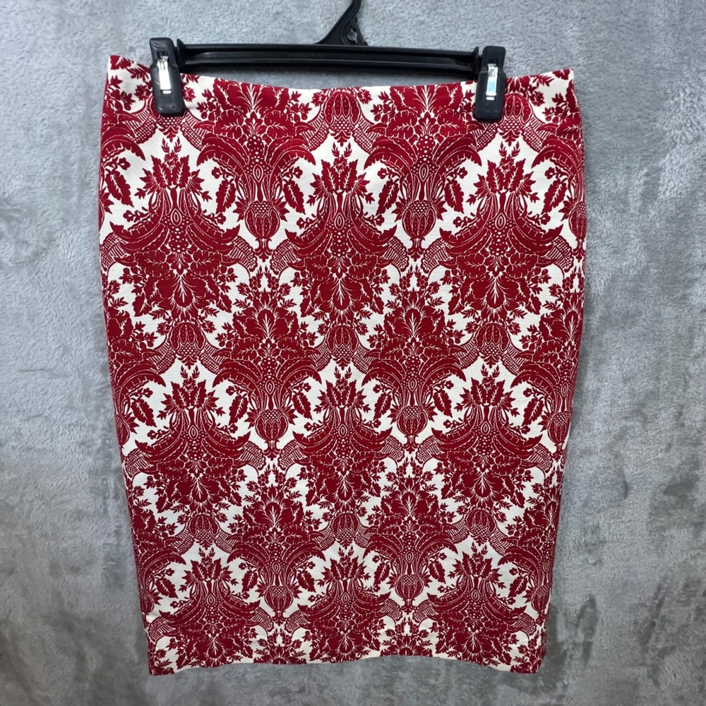 Talbots Red Ivory Damask Pencil Skirt Size 8 Baroque Regencycore Professional